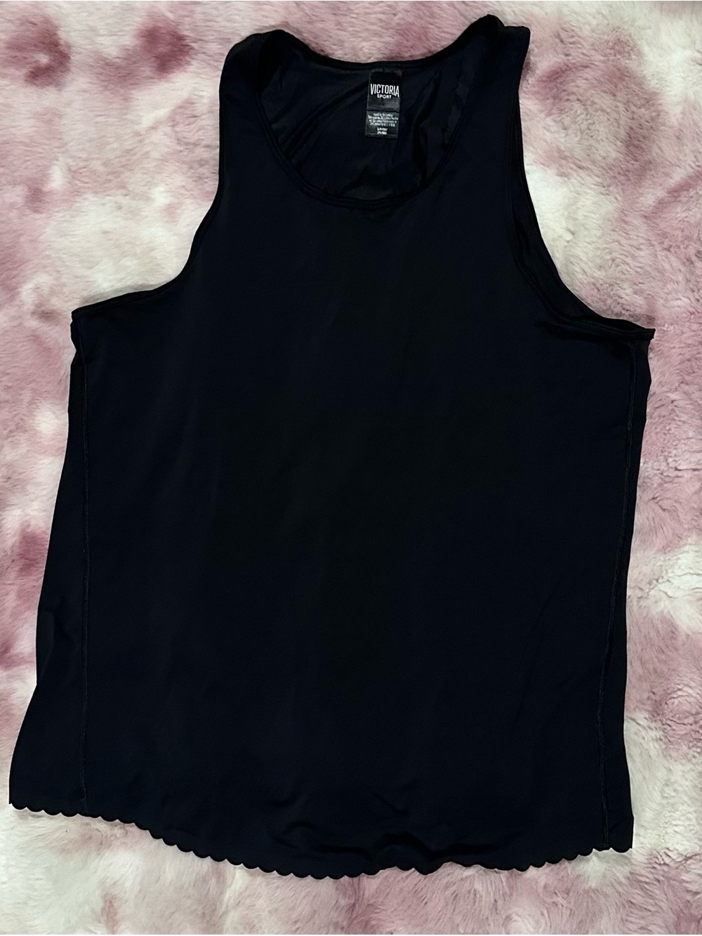 Victoria Sports Black Split Back Scalloped Hem Tank